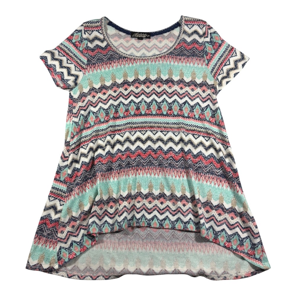 Absolutely Famous Knit Top Women Medium Multi Color Geometric High Low Hem